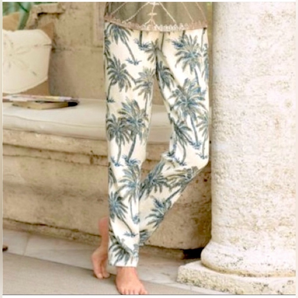 Soft Surroundings Tropical Palm Olive Green Pants Size S